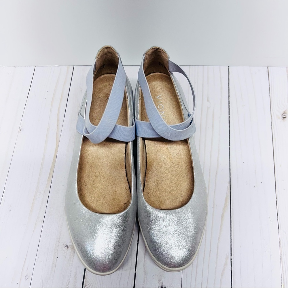 Vionic Ellery Nubuck Supportive Metallic Leather Wedges in Blue Haze Size 7 - Picture 6 of 11